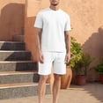 thumbnail image 2 of FRSASU Men's 2 Pieces Outfits Casual Cotton T-Shirt and Shorts Set Summer Short Sleeve Waffle Tracksuits White, 2 of 9