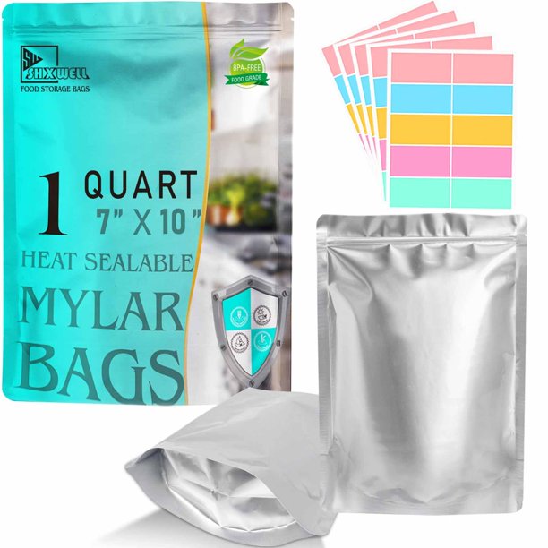 Bolsas Mylar Bags SHXWELL de 1 cuarto de galón, 50 unidades, 7 x 10 cm, bolsas con cierre de pie