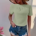 thumbnail image 2 of Women's Puff Short Sleeve Tops Summer Trendy Mock Neck Pleated Slim Fit Blouses Casual Solid Color Tunic Shirts (XL, Army Green 2), 2 of 7