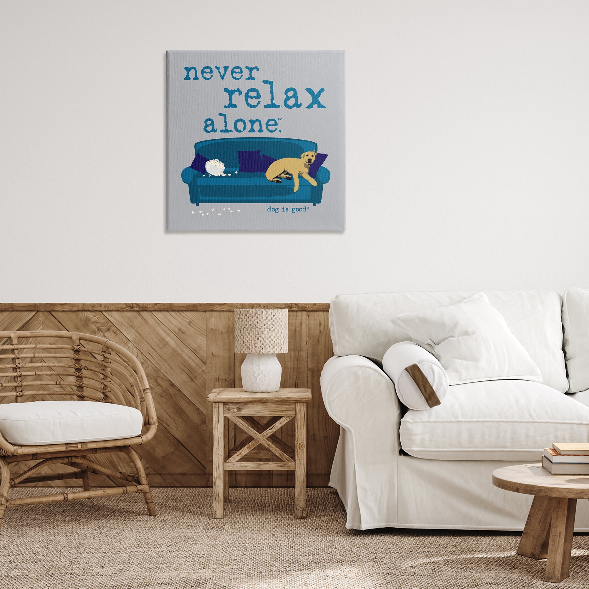 Stupell Industries Never Relax Alone Dog Animals Painting Wrapped Canvas Art Print Wall Art, 30 x 30