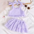 thumbnail image 4 of KPOPLK 2 Piece Toddler Girl Clothes Baby Summer Outfit Sleeveless Cutout Strap Ruffle Tank Top and Shorts Set(12-18 Months,Purple), 4 of 9