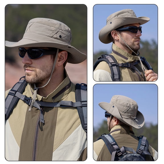 Euaioeiu Men's Outdoor Sun Hat UPF 50 Wide Brim Fishing Hat with Neck Flap & Chin Strap, Breathable Nylon Foldable for Hiking, Camping, Beach, Gardening, Travel, and Summer Activities