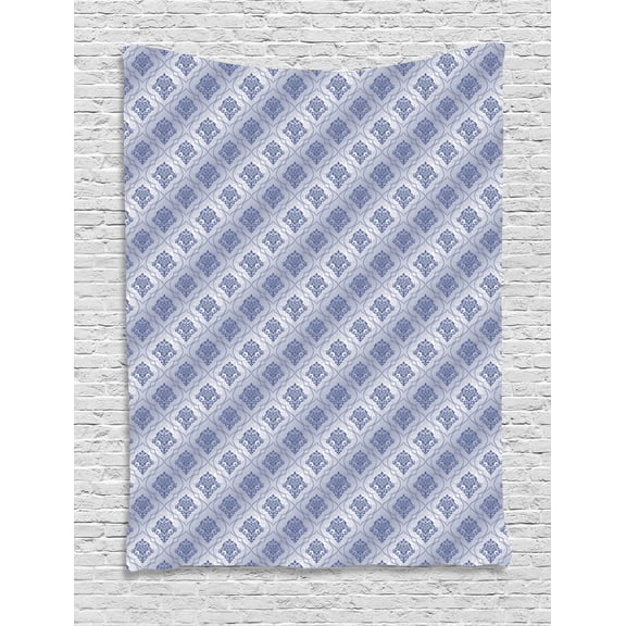 Antique Oriental Tapestry, Modern Interpreted Floral Damask Rhythmic Pattern, Wall Hanging for Bedroom Living Room Dorm Decor, 40W X 60L Inches, Pale Purpleblue and Dark Ceil Blue, by Ambesonne