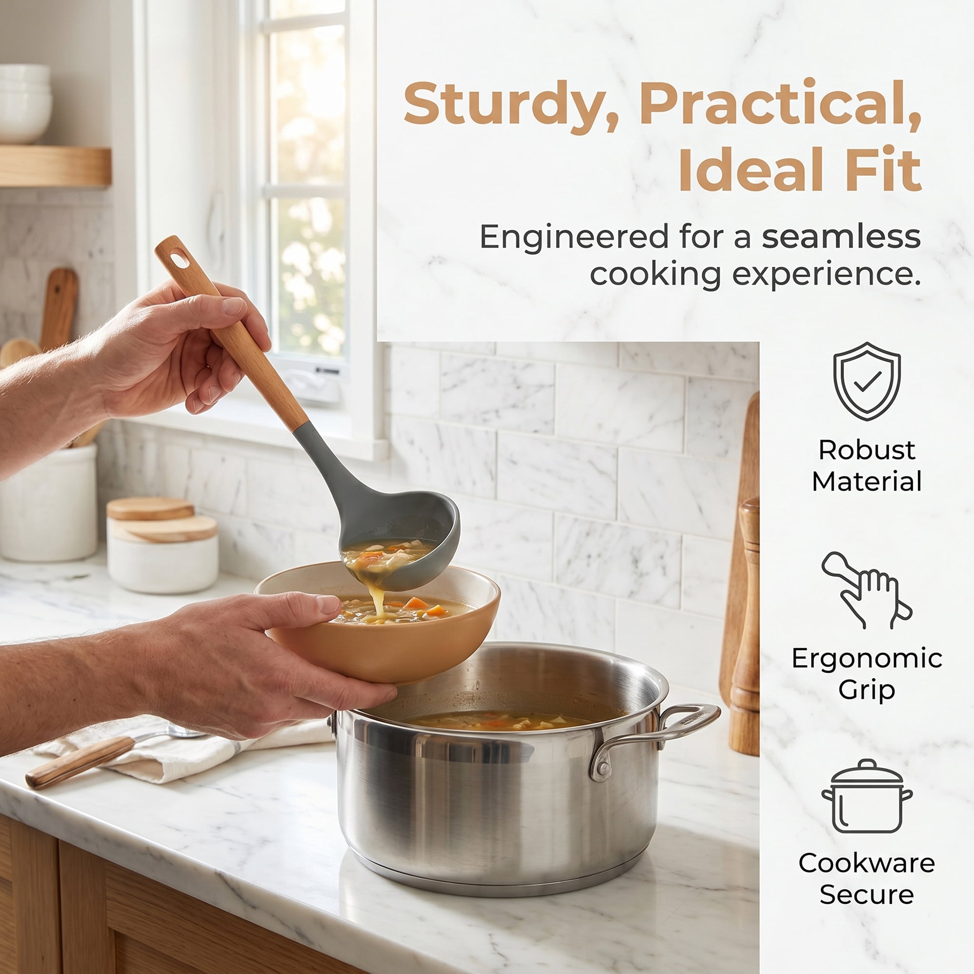 Unique Bargains 6 Pcs Durable Silicone Kitchen Utensil Set with Wooden Handle Gray