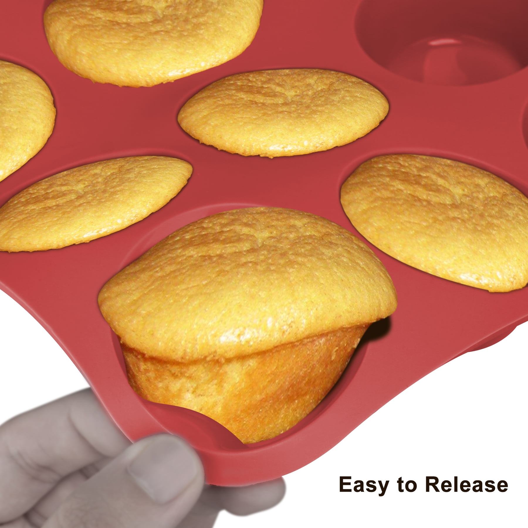 Aschef 7-Piece Non-Stick Silicone Baking Tray Set, Muffin, Loaf, Bread, Pizza, and Cake Pan-Red