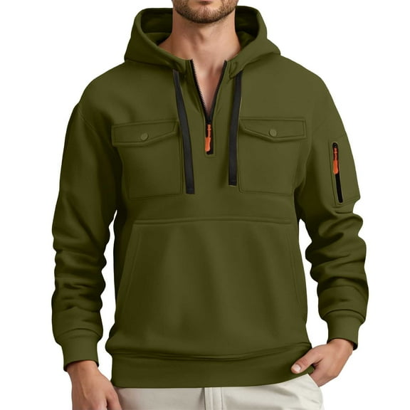 XIAONU Mens Hoodies Half Zipper Drawsting Hooded Sweatshirts Kangaroo Pocket Long Sleeves Casual Pullover Hoodie