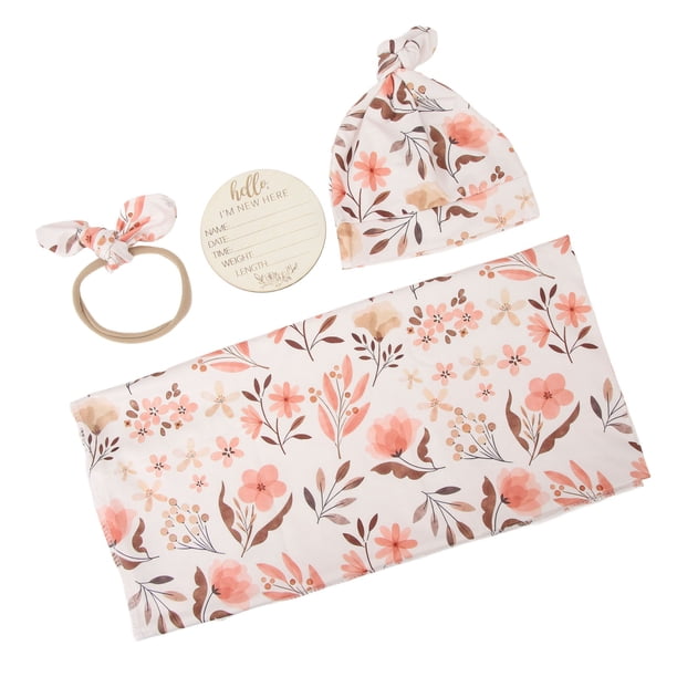 Conjunto De Manta Receptora Para Recién Nacido, Manta Receptora Para Recién Nacido Con Estampado Floral, 4 Piezas, Color Brillante, Transpirable Con Diadema Para Bebé