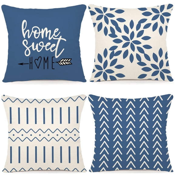 Fundas de almohada YCOLL, tela moderna de lino para sofá, 45 x 45 cm, azul claro