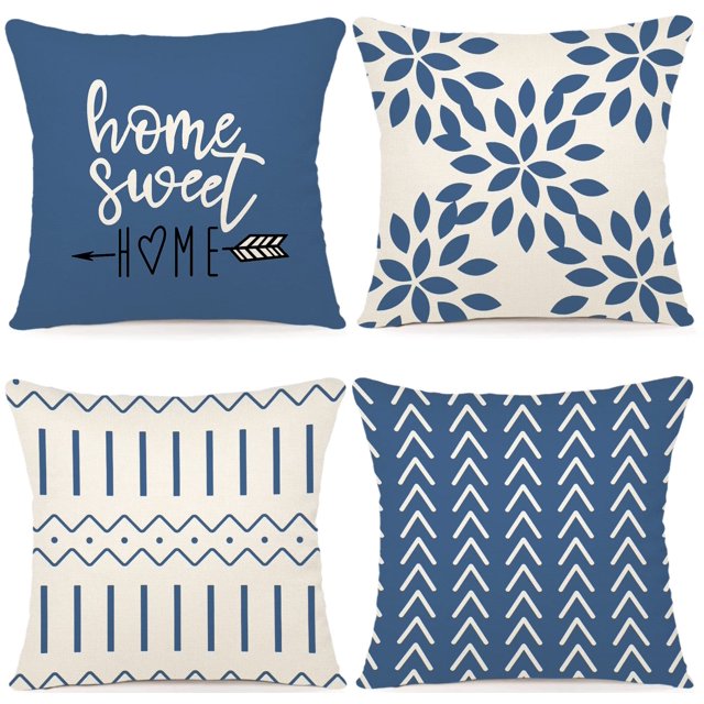 Fundas de almohada YCOLL, tela moderna de lino para sofá, 45 x 45 cm, azul claro