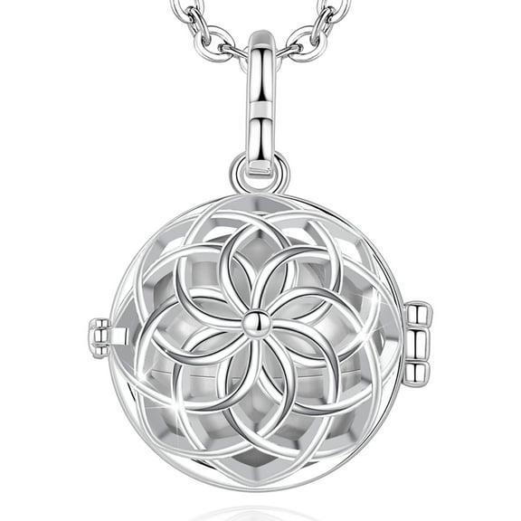 EUDORA Flower of Life Human Pet Dog Cat Urn Necklace for Ashes, Cremation Jewelry Pendant for Loss of Loved One Keepsake Memorial Sympathy Gifts for Women Men Son Dad - Silver Ball & 24 inch Chain