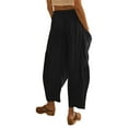 thumbnail image 2 of Kmbangi Women's Summer Casual Wide Leg Pants Solid Color Drawstring Trousers with 2 Big Pockets, 2 of 5