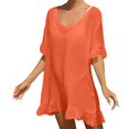 thumbnail image 1 of QIPOPIQ Robes de Plage pour Femmes Manches Courtes Col en V Couvre-Maillot de Bikini d'Été Robe à Lacets Offres 2023, 1 of 5