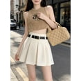 thumbnail image 2 of White High-Waist Pleated A-Line Mini Skirt With Belt, 2 of 8