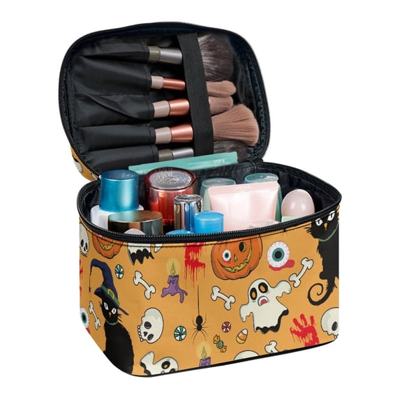 HELLHERO Make up Bag Zipper Portable Travel Makeup Bag with Brush Slots for Cosmetics With Zipper & Handle Halloween