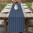 thumbnail image 4 of Navy Blue Geometric Table Runner - 48 Inch Long Modern Pure Color Abstract Striped Cotton and Linen Blended Dress Scarves Farmhouse Table Runner for Kitchen Dining, Coffee Table, 13" x 48", 4 of 8