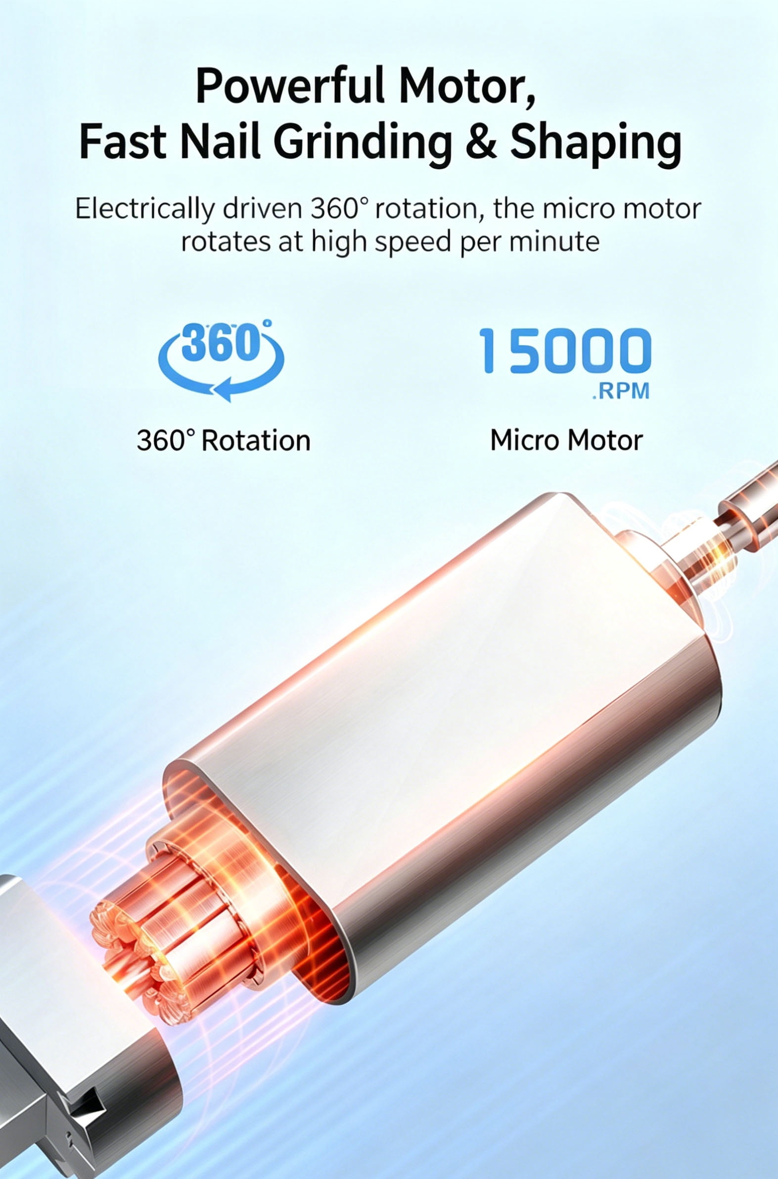 Electric Nail Drill, Rechargeable 15000RPM, 3 Speed, 5 Grinding Heads, Forward/Reverse, Portable Manicure Tool for Home Use
