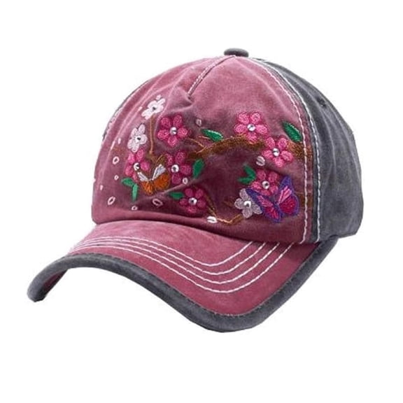 Womens Hat Flower Butterly Baseball Cap Adjustable Pink Black