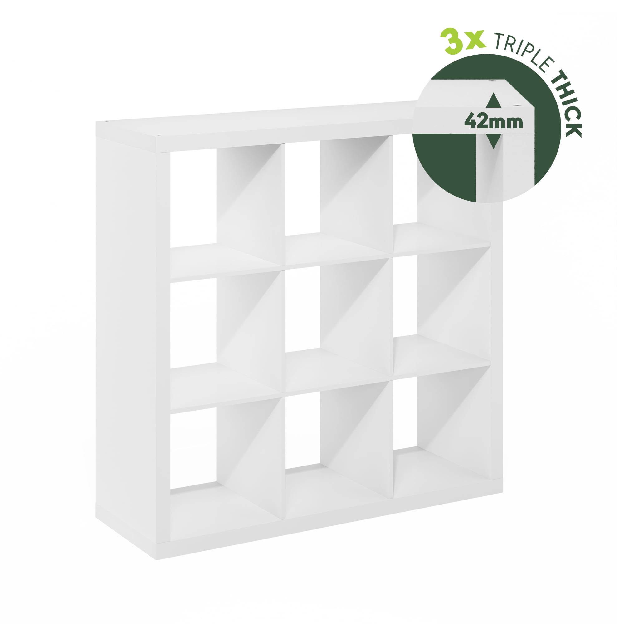 Furinno Cubicle Extra Thick Frame Decorative Cube Storage Organizer, 9-Cube, White