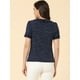 thumbnail image 4 of Blusa Camisa Camiseta de lunares de manga corta con cuello Peter Pan de verano para mujer Azul Marino S, 4 of 5