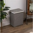 thumbnail image 2 of BIRDROCK HOME Single Laundry Hamper with Lid - Grey - Liner Bag - Hand Woven - Small Collapsible Hampers - Foldable Bin - Synthetic PE Rattan - Hand Woven - Clothes Basket, 2 of 7