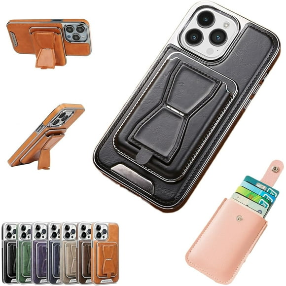 Symmetry Luxury Leather for iPhone Case with Removable Magnetic Tape, Leather Card Holder Phone Case, Phone Case with Card Holder (Black,13)