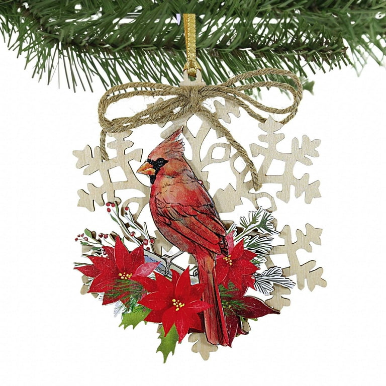 クリスマスツリー Holiday Ornament Cardinal Snowflake Wood Poinsettia Red Bird
