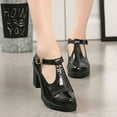 thumbnail image 4 of Lovskoo 2024 Women's Oversized Classic Leather Shoes T-Strap Platform Chunky Block Mid-Heel Closed Toe Pumps Metal Buckle Mary Dress Wedding Shoes Black, 4 of 6