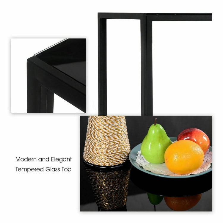 Finihen Dining Set, Dining Table Set, 5 Pieces Metal Frame and Glass Tabletop Dining Set, for Home, Restaurant, Black Finihen Dining Set, Dining Table Set, 5 Pieces Metal Frame and Glass Tabletop Dining Set, for Home, Restaurant, Black