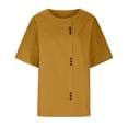 thumbnail image 5 of larppty Oversized Crew Neck Linen Tops for Women Short Sleeve Cotton Blend Tee Shirts (Yellow, 5XL), 5 of 5