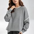 thumbnail image 6 of GILIGEGE Sweaters for Women Contrast Stitch Crew Neck Knit Sweater,Long Sleeve Drop Shoulder Loose Fit Pullover Jumper Soft Warm Casual Knitwear Top for Fall Winter Daily Wear Grey L, 6 of 8