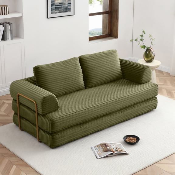 FFZ Convertible Floor Sofa Bed with Pillows, Green