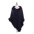 thumbnail image 1 of Women Woolen Faux Rabbit Fur Poncho Pullover Wrap Stole Shawl With Fur Trim, 1 of 1