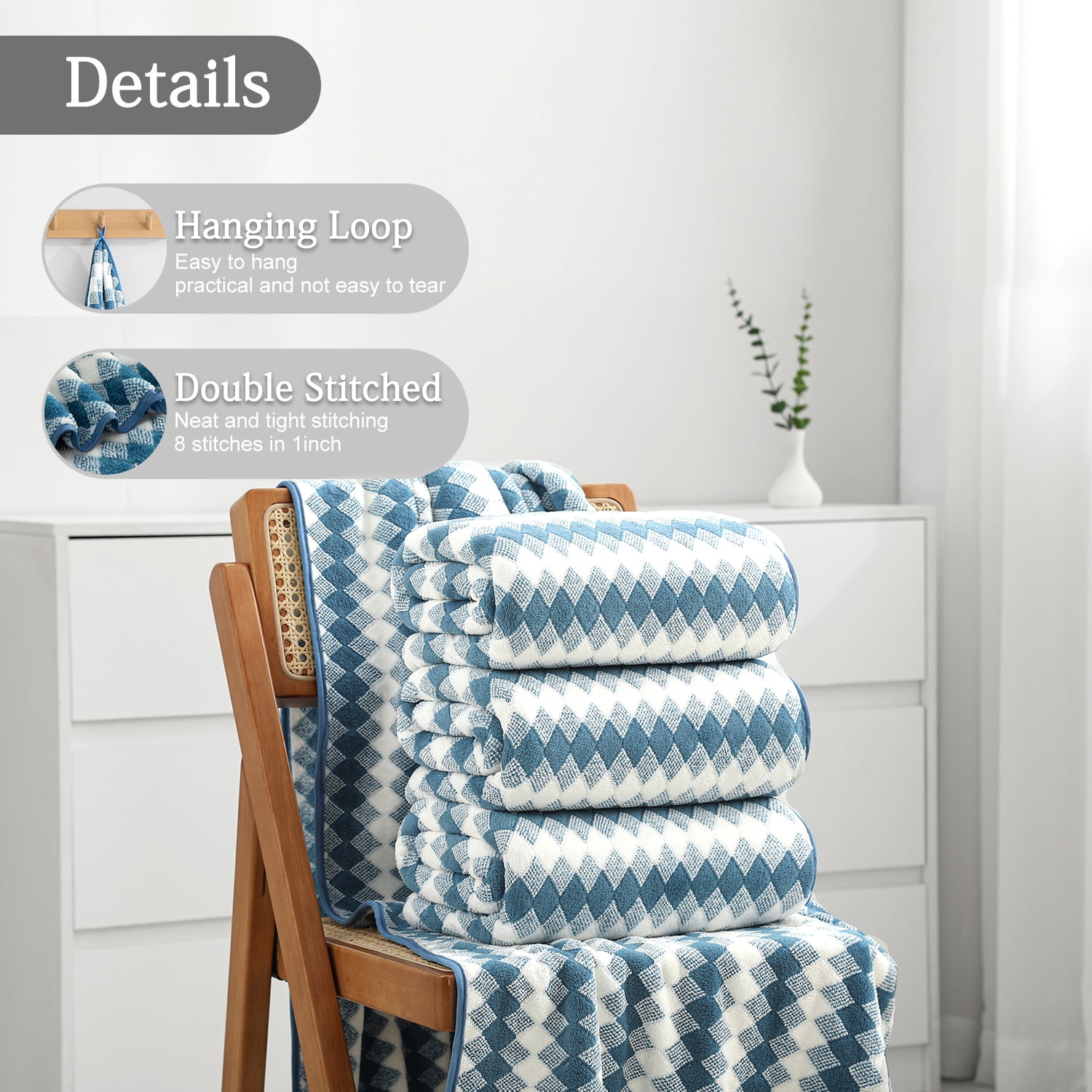 Smuge Extra Large Bath Towel Sets of 8, 2 Large Bath Towels Oversized, 2 Hand Towels, 4 Washcloths, Soft Microfiber, Quick Dry, Highly Absorbent Bath Towels for Bathroom Kitchen Spa(Blueberry Color)