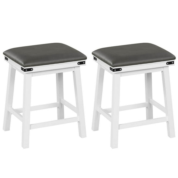Costway 24'' Dining Bar Stool Set of 2 Counter Height Padded Seat Wood Frame Kitchen White
