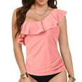 thumbnail image 2 of Jdkau Women's One Shoulder Tankini Tops Ruffle Tummy Control Bathing Suits Swimsuit Beach Resort Wear（Pink,S）, 2 of 6