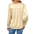 thumbnail image 5 of NFTOEIULA Women V Neck Pleated Long Sleeve Silk Satin Blouse, 5 of 7