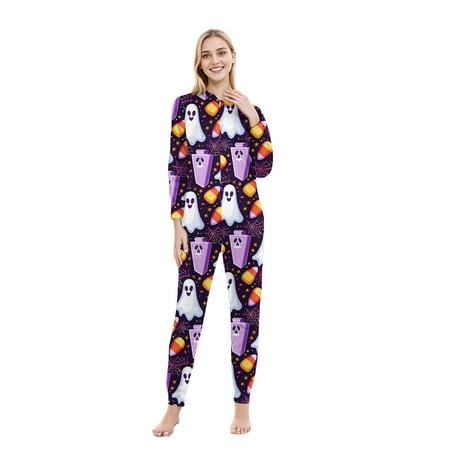 

Kalauyu Adults Halloween Matching Pjs Family Sleepwear Fashion Cute Ghost Print Long Sleeved Jumpsuit Parent-child Wear Outfits (for Mom)