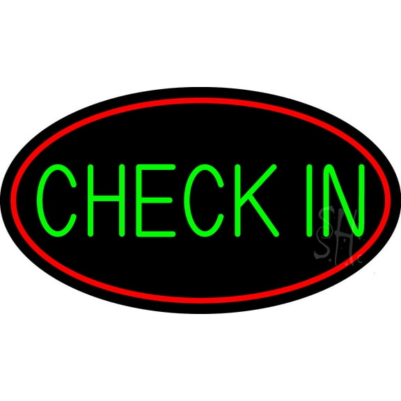 Green Check In LED Neon Sign 20 x 37 - inches, Black Square Cut Acrylic Backing, with Dimmer - Bright and Premium built indoor LED Neon Sign for Defence Force.