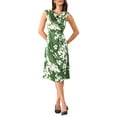 thumbnail image 2 of INSPIRE CHIC Women's Elegant Floral Cowl Neck Cap Sleeve Midi Dress XS Dark Green, 2 of 5