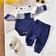 thumbnail image 2 of WUANDIXFA Baby Boy Clothes Color Block Ribbed Knitted Outfits Long Sleeve Romper+ Pants 2PCS Outfit 0-12 Months (Blue, 18-24 Months), 2 of 9