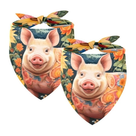 PhooArto Spring Sunflowers Pig Butterflies Dog Bandanas 2 Pack Soft Washable Pet Scarf Triangle for Large Dogs Puppies and Cats