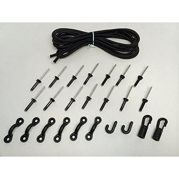 KAYAK BUNGEE KIT 150" LEASH 2 J HOOK 2 TERMINAL CORD & SLEEVE 14 RIVET 6 PAD EYE
