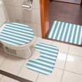 thumbnail image 4 of Aqua Striped Bath Mat 3 Piece Bathroom Rug Set, Modern Farmhouse Blue White Stripes Non Slip Bath Rug Contour Mat and Toilet Lid Cover, Absorbent Shower Mats Soft Bath Rugs and Mats Sets, 4 of 8