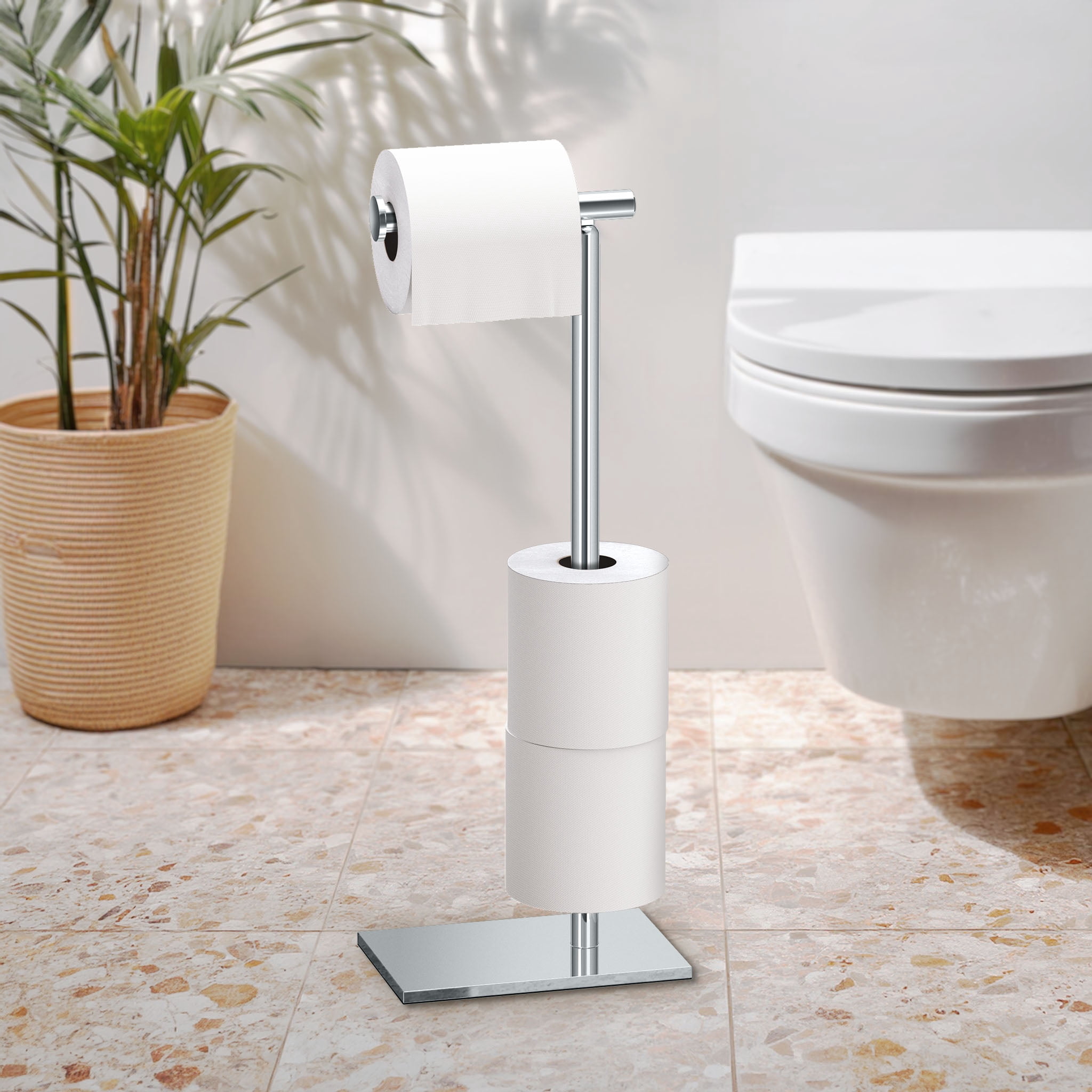 Gatco Latitude II Freestanding Toilet Paper Holder with Storage, Chrome
