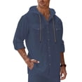 thumbnail image 4 of WIZUTIZ Linen Shirts for Men Long Sleeve Hooded Button Down Summer Casual Hawaiian Beach Wear Tops Lightweight Fashion Hoodies, 4 of 5