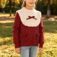 thumbnail image 5 of Jalioing Big Girls Sweaters Crew Neck Long Sleeve Cable Knit Sweater Tops Casual Thermal Patchwork Bowknot Pullover, 5 of 7