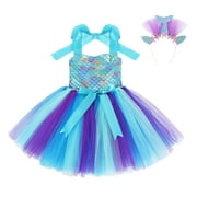 Jurebecia Girls Mermaid Princess Costume Halloween Dress for Christmas, Birthday with Accessories, Ages 4-5, Multicolor)
