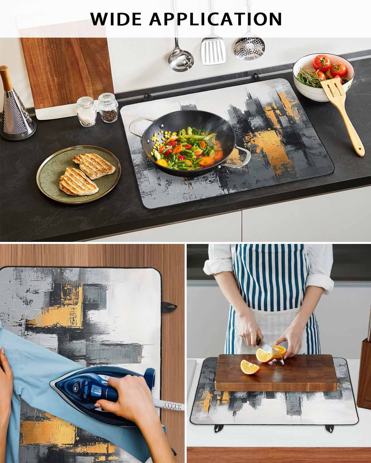 nqOlkjepod Large Induction Cooktop Protector Mat 24"x21", City Building Stove Top Covers for Electric Stove, Modern Chic Abstract Oil Painting Art Stove Burner Cover Mats, Glass Top Stove Cover