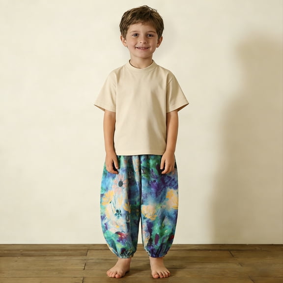 LJEFF Toddler Tie-Dye Harem Pants, Breathable Baggy Comfy Elastic Waist Summer Cotton Pants for Girls and Boys Green Size 7 T