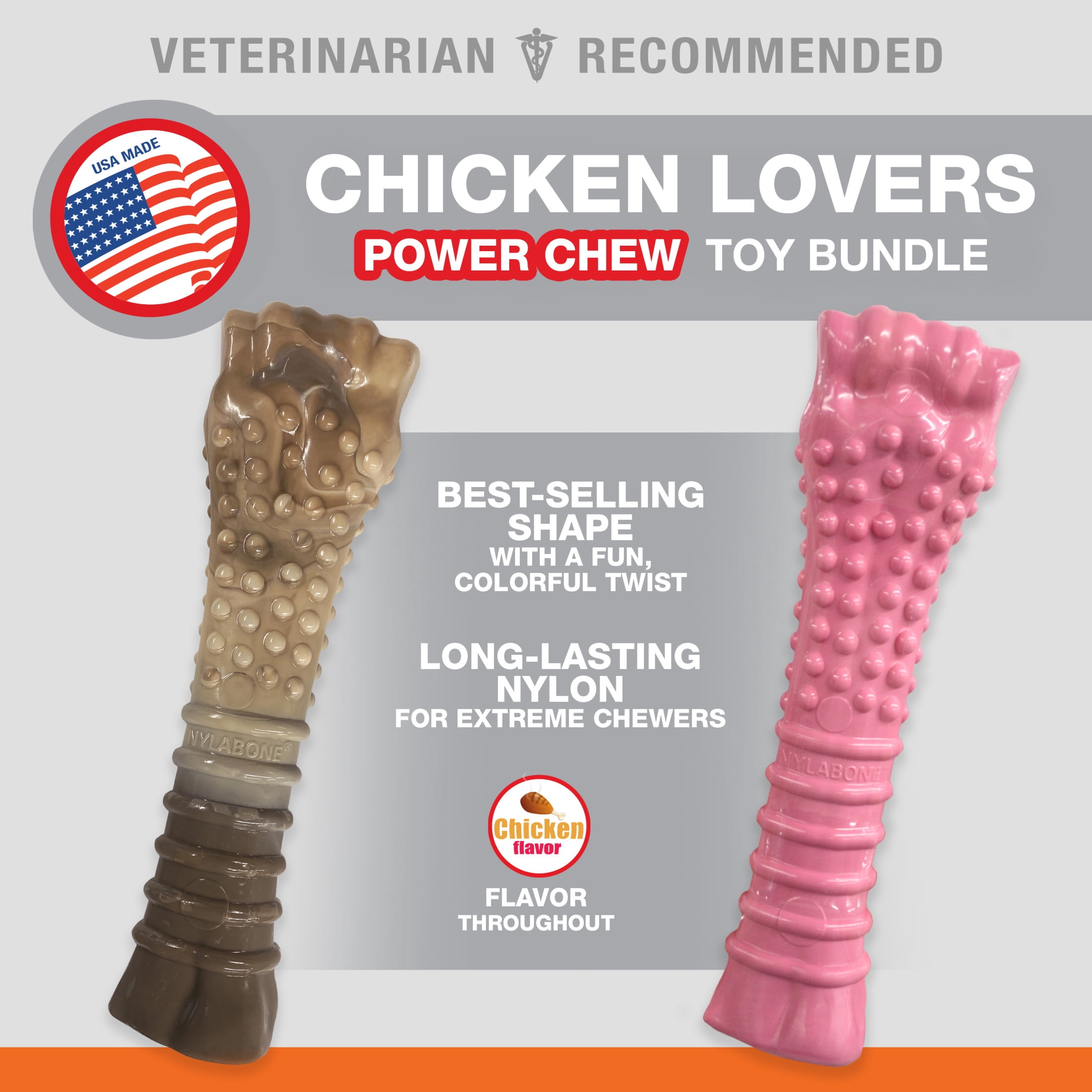 Nylabone Power Chew Textured Knuckle Bone Dog Chew Toy Chicken Pink & Camo X-Large (2 Count)